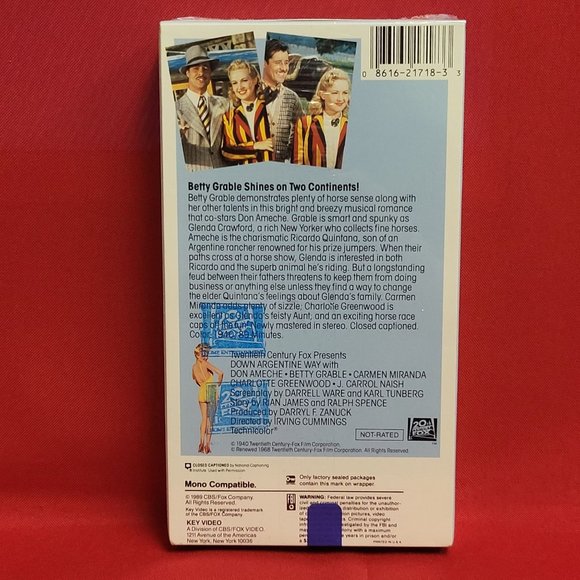 Down Argentine Away Betty Grable in Technicolor VHS 1989 New Sealed - Picture 2 of 8